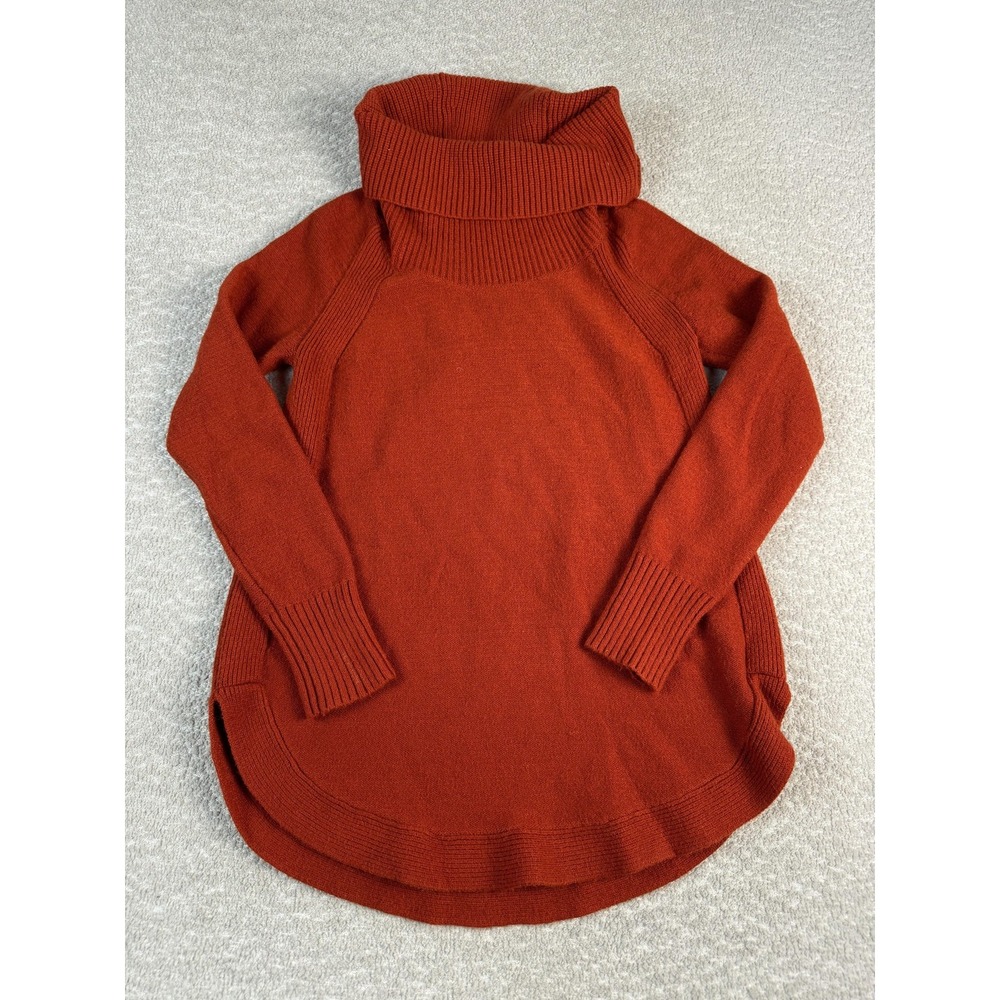 Anthropologie Sweater Womens Small Orange Cowl Neck Tunic High Low Hem Ribbed